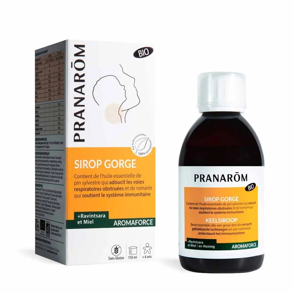 【プラナロム】　アロマフォース　はちみつ＆ラヴィンサラ　オーガニック　のど用シロップ　150ml [BIOオーガニック100%ケモタイプ精油]【Aromaforce Sirop miel et ravintsara BIO】