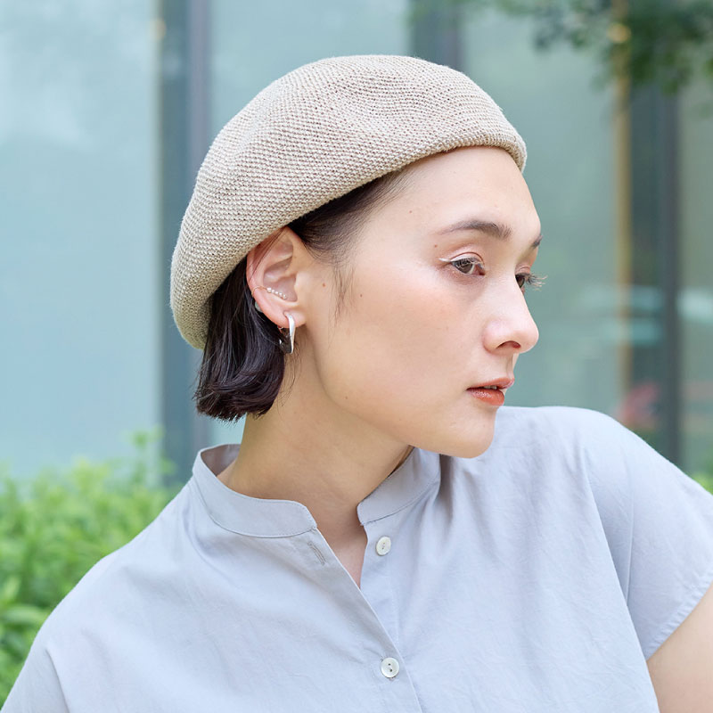 リネンの鹿の子編みベレー／shesay | CATEGORY,ファッション