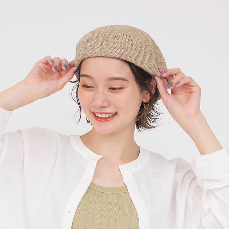 リネンの鹿の子編みベレー／shesay | CATEGORY,ファッション