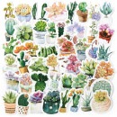 即日発送/多肉植物 フレークシール イラストステッカー シール ビンテージ サボテン アンティーク コラージュ レトロ おしゃれ かわいい 観賞植物 鉢植え 図鑑 50 種類 手紙 ラベル 日記 文房