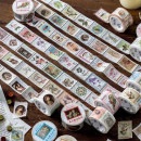 海外 切手風マスキングテープ スタンプ シール 切手シール ビンテージ アンティーク コラージュ 素材 ヴィンテージ ジャンクジャーナル 手帳デコ ラベル 人物 植物 動物 コーヒー 珈琲