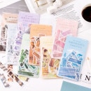 即日出荷 海外シール マスキングテープ素材  ◆60枚 色別 8種◆和紙 半透明 海外ステッカー 手帳デコ マステ コラージュ素材 レトロ ラッピング 携帯 飾り カラー別 植物 風景 写真 人物 景