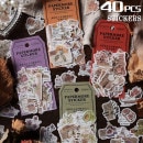 即日出荷  ブラウン系 海外ステッカー マステシール◆40枚 全4種◆ 手帳デコ 花束 ブーケ コラージュ素材 ジャンクジャーナル デコレーション ラッピング 花 フラワー 手描き 英語 文字 フルー