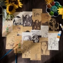 即日出荷 名画 アート デザインペーパーセット 60枚 コラージュ 素材 ヴィンテージ ペーパー  素材紙 背景紙 アート 名画 作品 絵画 美術 人物画 線画 ゴッホ ダヴィンチ ミューシャ モネ 