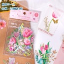 即日出荷 金箔押し 透明シール 大きめ 40枚 花柄 フラワー フレークシール 海外ステッカー コラージュ素材 海外シール クリア PET 耐水 ジャンクジャーナル デコシール デコレーション 藤の花