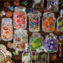 即日出荷 ボトル 瓶 シール 花 食パン 蝶 葉っぱ フルーツ イチゴ フレークシール ガラス瓶 手帳デコ デコレーション デコシール コラージュ 素材 海外シール 透明シール PET ボトルシール 