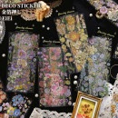 即日出荷 金箔押し クリアシール シールシート 海外ステッカー コラージュ 素材 PET ジャンクジャーナル デコレーション 花 蝶 フラワー 花束 牡丹 ボタン 薔薇 ローズ 透明シール 海外シール