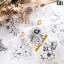 即日出荷 硫酸紙 シール 銀箔押し 金箔押し 大きめ コラージュ 素材 半透明 フレークシール 海外シール 花 フラワー デコレーション 線画 トレーシングペーパー トレペ 素材 海外ステッカー 英字