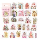 即日出荷 フレークシール ダイカット シール 海外 ステッカー コラージュ 素材 林中小屋 家 建物 イラストステッカー デコレーション 花 手帳 ファイル シール DIY デコ デコシール 46枚 