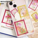 即日出荷 透明シール 金箔押し 切手 フレークシール クリアシール コラージュ 素材 花柄 紫色 青色 緑色 葉っぱ フラワー 海外ステッカー 透明 スタンプ シール 30枚 PET素材 スクラップブ