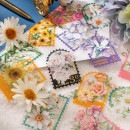 即日出荷 箔押し 透明 シール 切手 スタンプシール クリアシール スタンプステッカー 海外 コラージュ 素材 ステッカー 花柄 英字 英語 金箔押し 文字 蝶 フラワー 金箔押し 30枚 フレークシ