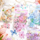 即日出荷 金箔押し クリアシール 水彩 手描き 花柄 華やか コラージュ 素材 40枚 やや大きめ 海外ステッカー フレークシール スクラップブッキング ジャンクジャーナル デコレーション シール P