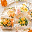 即納 クリアテープ 幅広50mm ワイドタイプ 海外 コラージュ 素材 テープ 透明 花柄 ローズ 薔薇 英字 小鳥 数字 バラ 透明テープ PET素材 耐水 赤 紫色 オレンジ ピンク 青色 藍色 
