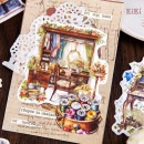 即日出荷 マステシール コラージュ素材 シール 大きめ  コラージュ 素材 シール 生活雑貨 家具 裁縫 本棚 町風景 ショップ 店 馬車 リビング 寝室 ベッド 小屋 ソファー イス 椅子 生活 雑