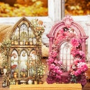 即日出荷 クリアシール 大きめ 窓 イラスト 透明 シール コラージュ 素材 シール 手帳 透明 窓 窓枠 ウインドウ フレーム 扉 ガーデン 街道 風景 花柄 薔薇 建築 建物 ステンドグラス ステ