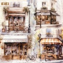 即日出荷 マット PETシール 大きめ 珈琲屋 レストラン ショップ 花屋 街道風景 20枚10柄 小屋 イラスト コラージュ素材 おしゃれ コーヒー 小屋 洋風 建築 建物 町風景 大人 かわいい 