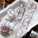 即日出荷 クリアテープ 幅広50mm ワイドタイプ コラージュ 素材 透明 テープ 剥離紙 妖精 イラスト 人物 ネガフィルム シール フレーム 枠 数字 英字 英語 花柄 シンプル 白黒 黒白 モノ