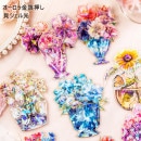 即納 オーロラ箔押し クリアシール 大きめ 花瓶 貝シェル光加工 コラージュ素材 シール 立体感 花柄 花生け 花束 イラスト シール コラージュ 素材 PET シール 耐水 ステッカー デコレーショ