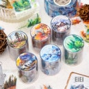 即日出荷 クリアテープ ワイドタイプ アウトドア 水彩 透明 耐水 幅広50mm 自然風景 登山 旅 旅の風景 英語 イラスト コラージュ素材 シール 山林 ピクニック 小屋 ホーム 建物 青空 森林