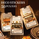 即日出荷 クリアシール 50柄50枚 カフェ 珈琲 コーヒー ドーナツ 食パン ケーキ クーキー ブラウン系 コラージュ素材 耐水 PETシール アンティーク レトロ coffee コーヒーマシン チ