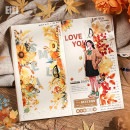 即日出荷 金箔押し 大きめ 縦長 耐水 PETシール 葉っぱ 紅葉 植物 イラストステッカー コラージュ素材 箔押し 水彩 背景シール コラージュ素材 おしゃれ ラージサイズ アンティーク ヴィンテー