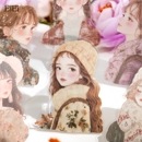 即日出荷 人物シール 水彩タッチ 手描き風 女の子 少女 女子 女性 イラストシール 30枚 ガールズシール PET シール 耐水 大きめ クリアシール 女の子シール 冬 秋 春 ブラウン 手書き 人