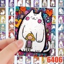 即日出荷 64柄64枚 かわいい コラージュシール レトロ 猫と少女 猫と女の子 ねこ 動物 手書き 手描き 女性 北欧 イラストシール コラージュ素材 おしゃれ キャラクターステッカー 人物 イラス