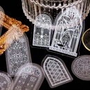 即日出荷 クリアシール 透明 ホワイト レース ステッカー フレークシール 窓 扉 瓶 花柄 蝶 英字 英語 枠 額縁 山 フラワー フレーム レース シール 白  30枚 PET 耐水 海外 コラー