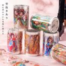 即日出荷 型抜き 柄違い6ロール 幅広60mm 買い得セット ダイカットテープ クリアテープ かわいい 女の子 古風 和風 人物 花柄 薔薇 中華 コラージュ素材 透明テープ 透明 耐水 マスキングテ