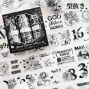 即日出荷 柄違い6ロール 白黒 幅広50mm 買い得セット 特油 凹凸立体感 光沢感 クリアテープ ダイカット 透明 耐水 マスキングテープ 薔薇 ローズ 数字 英語 花びら 花柄 コラージュ素材 透