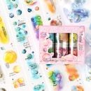 即日出荷 型抜き お買い得セット 柄違い6巻入/1箱 ダイカットテープ 幅広50mm 水彩 ぼかし 水墨 星 月 幻想的 アート イラスト シール 耐水 マスキングテープ クリアテープ コラージュ素材