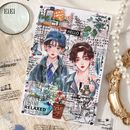 即日出荷 シールブック 型抜き 手描き風 人物シール 女の子 男の子 生活雑貨 小屋 建物 コーヒー 珈琲 花屋 パン屋 花 食品 パン ケーキ カフェ リボン 柄違い20頁 異素材 耐水PETシール