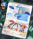 即日出荷 耐水シール 50枚 かさ 花傘 傘 日傘 長傘 雨傘 雲 雨天 雨の日 傘 イラスト シール フレークシール コラージュ素材 かわいい 傘シール カラフル 花柄 花 梅雨 雨 イラストシール