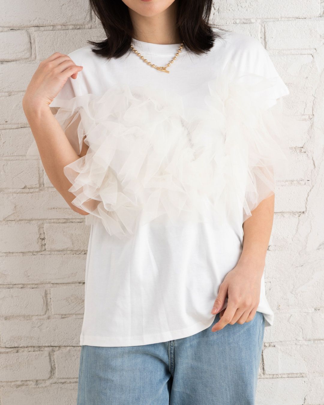 天竺2WAYフリルTシャツ
