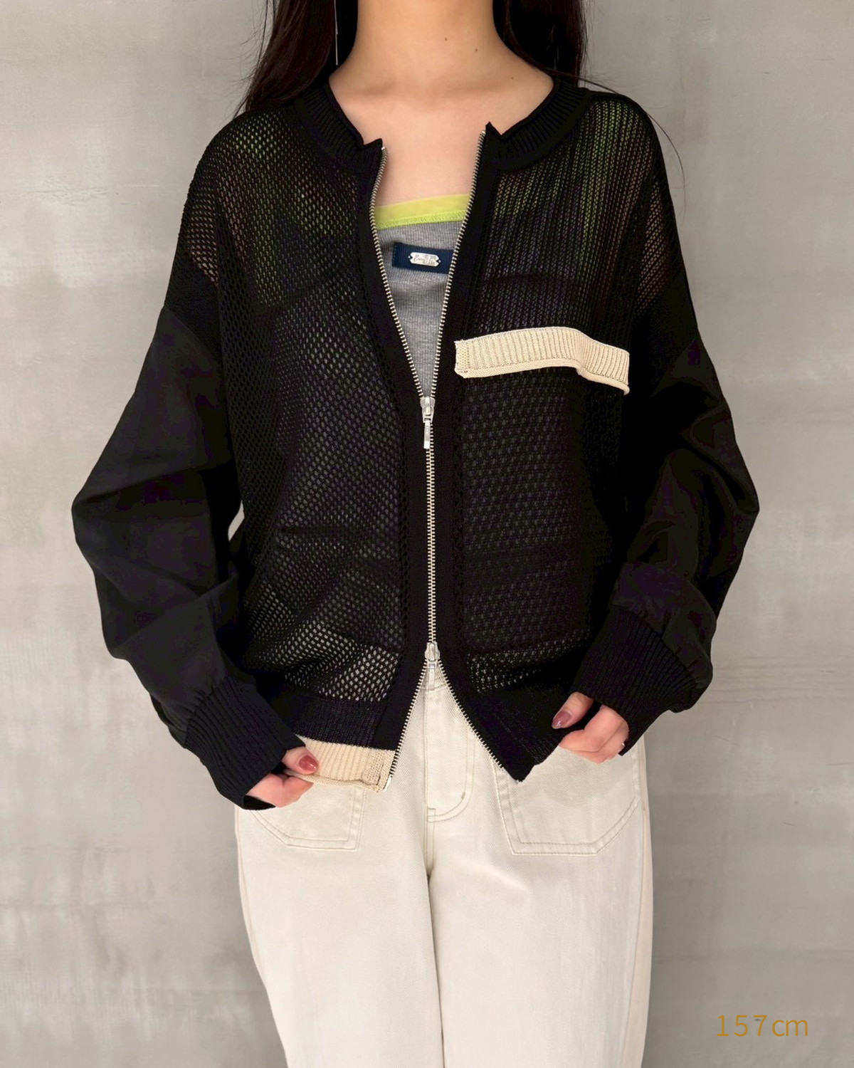 布帛MIXメッシュニットブルゾン