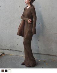 back tie ribknit long dress