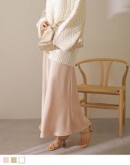 satin long flare skirt