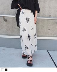 cotton linen flower embroidery long skirt