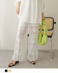 crochet lace semi wide pants