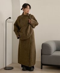 stand collar wrap belted long coat