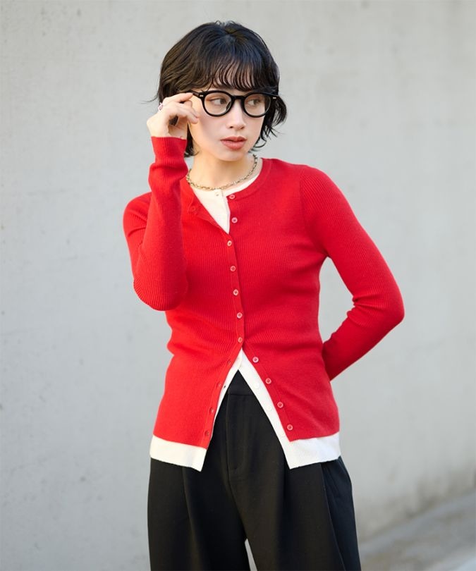 double zip crochet knit cardigan | TOPS | LAULEN