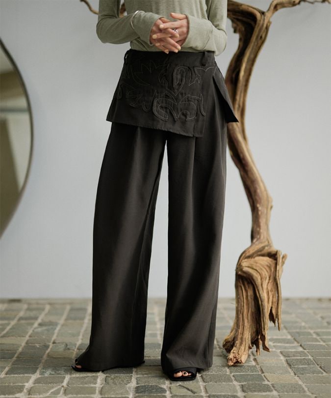 embroidery wrap detail trousers | BOTTOMS | LAULEN（ローレン）