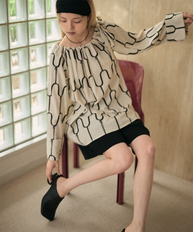 geometric shoulder tie smock blouse | TOPS | LAULEN（ローレン）