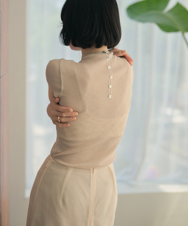 neck button 2way high neck rib tops | TOPS | LAULEN（ローレン）