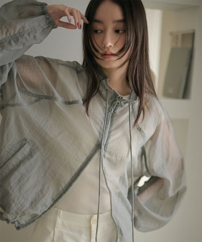 sheer gather zip blouson | OUTER | LAULEN（ローレン）