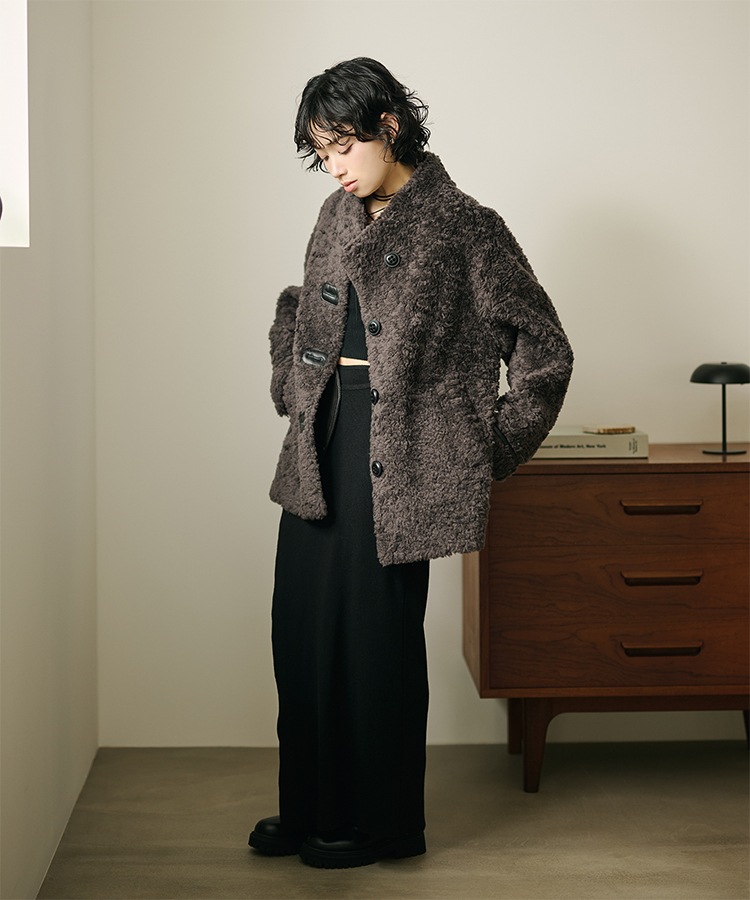 wool boa stand collar middle coat | OUTER | LAULEN（ローレン）