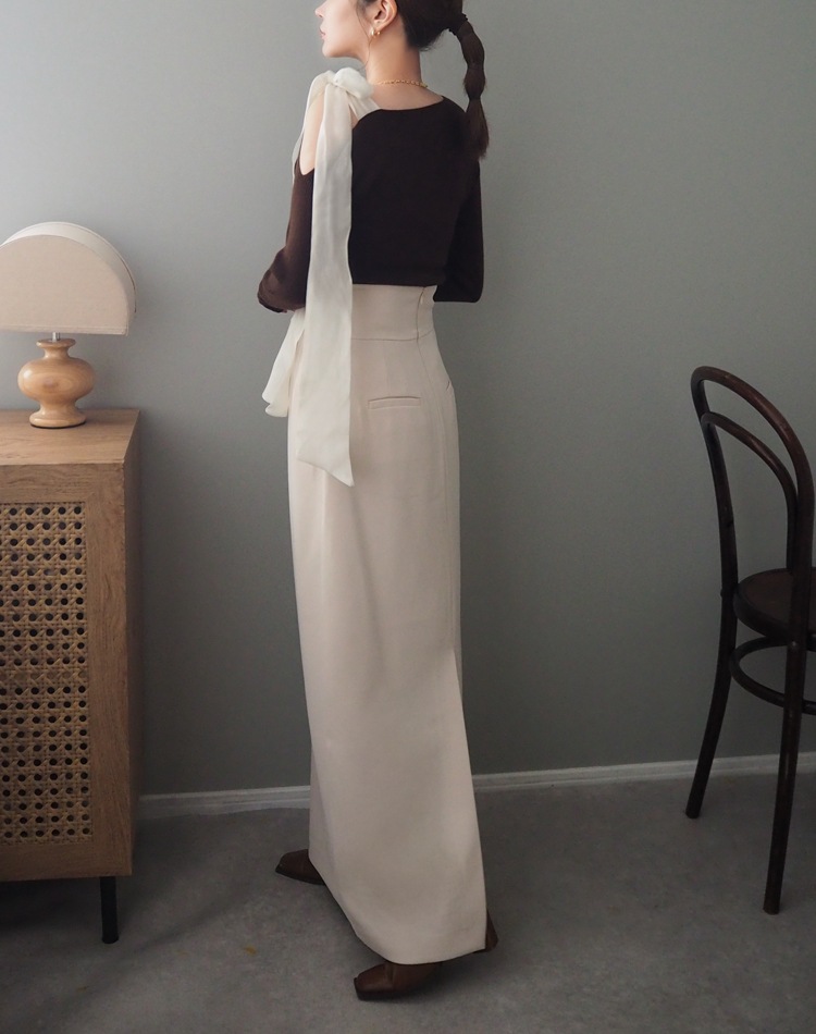 ribbon off shoulder knit pullover | TOPS | LAULEN