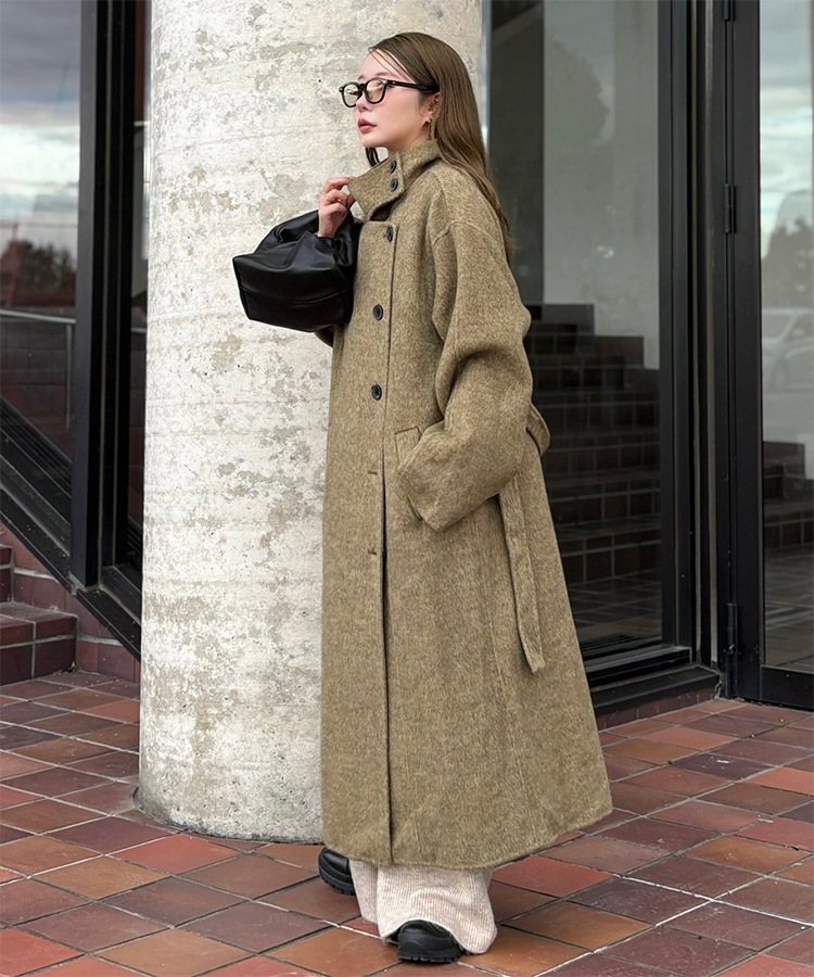 stand collar wrap belted long coat | OUTER | LAULEN