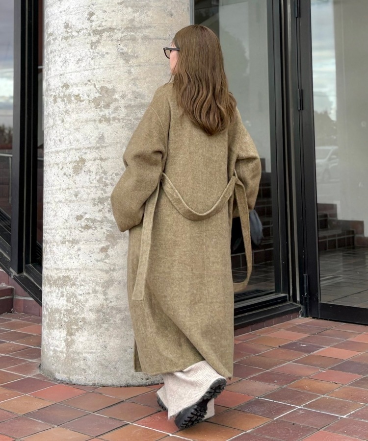 stand collar wrap belted long coat | OUTER | LAULEN