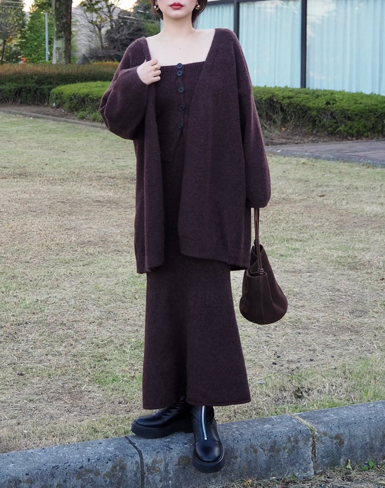 knit cardigan tops skirt 3set | DRESS | LAULEN